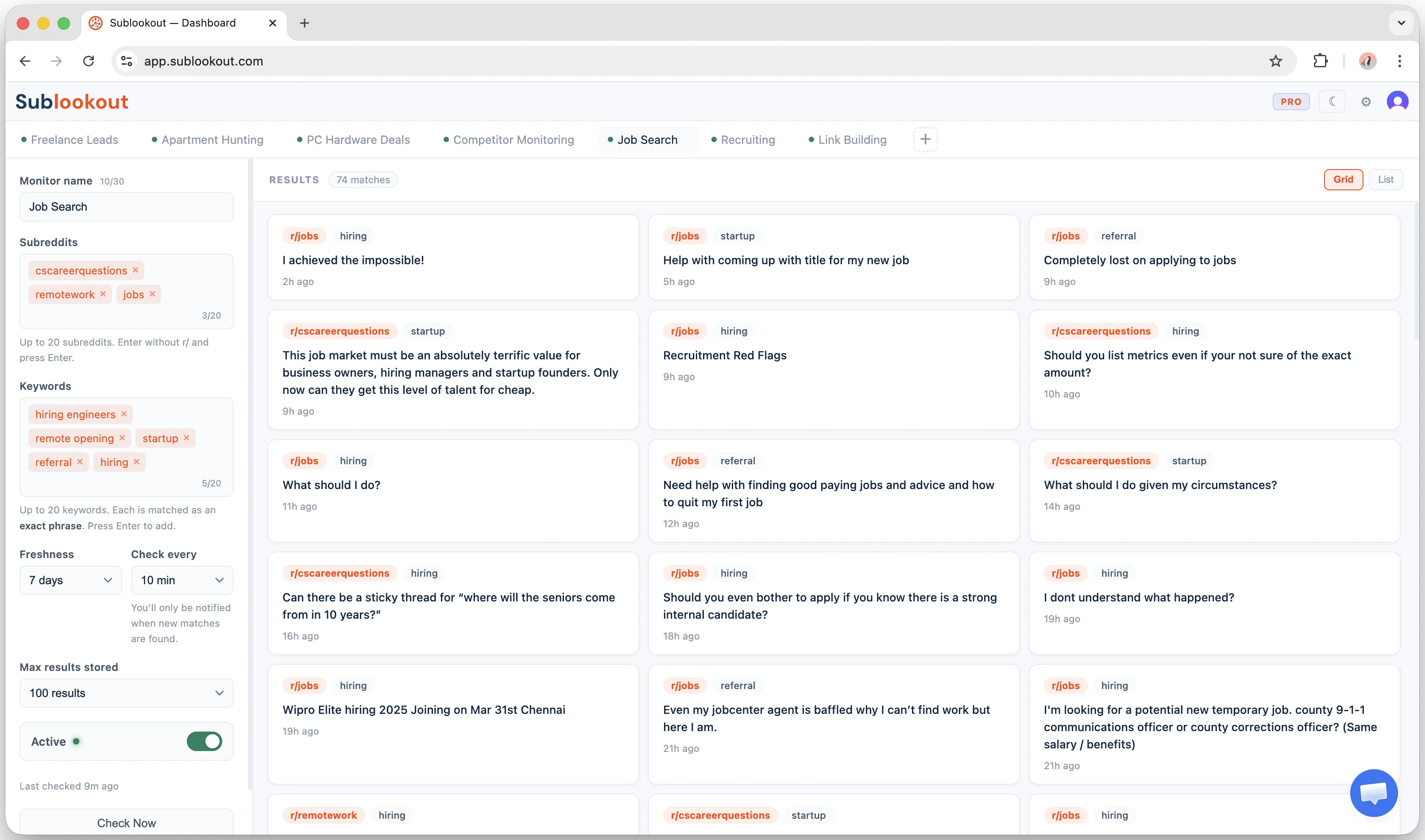 Cloud-monitored Job Search monitor with live results